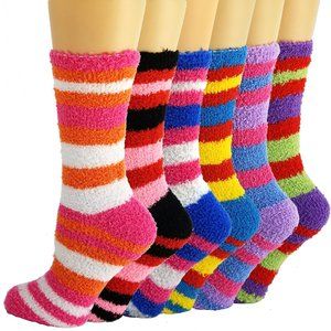 Womens Fuzzy Crew Socks Plush Anti Slip Socks 6Pk